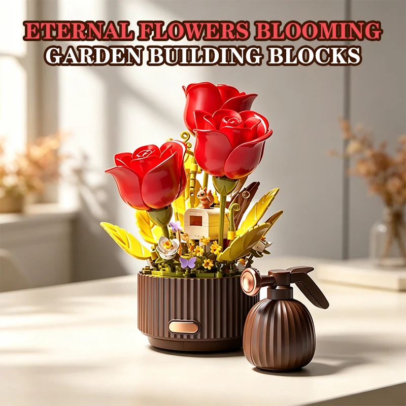 Forever Rose Bouquet Building Blocks Set Motorized Open 8 Forever Rose Bouquet Building Blocks Set Motorized Open