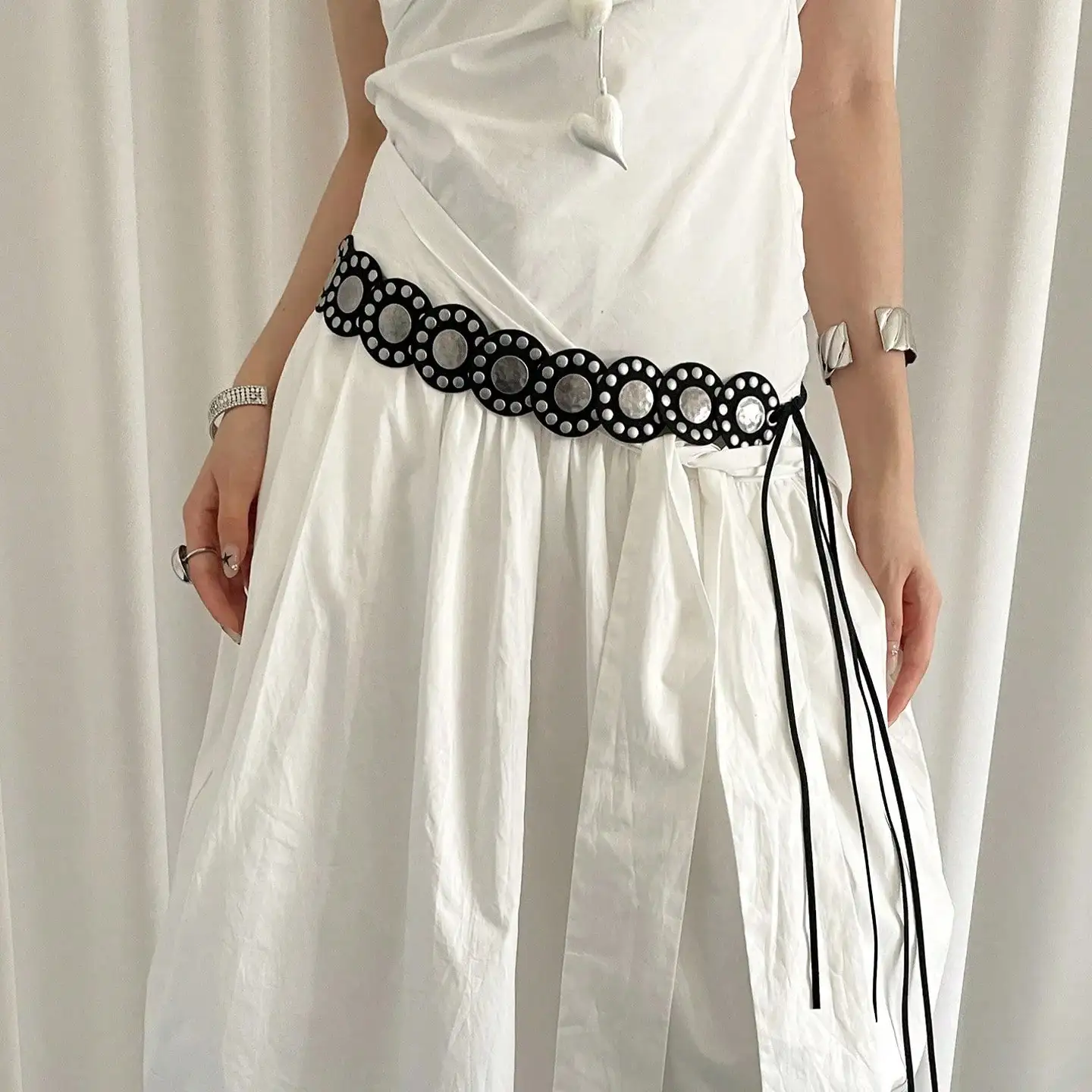 

Retro Western Rivet Belt Women Heavy-Duty Design Skirts And Jeans Y2K Wide Belt As An Access
