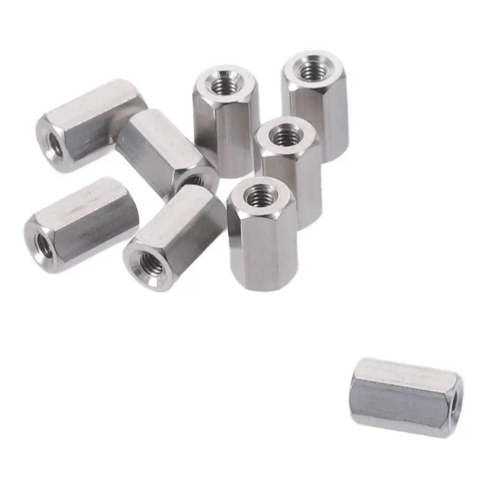 10Pcs Smooth M3 M4 M5 M6 Hex Coupling Nuts 304 Stainless Steel Silver Tone Hex Nuts Hex Rod Coupling Nut
