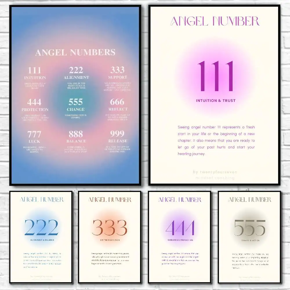 Angel Number Lucky Energy Posters Fancy Wall Sticker for Living Room Bar Decoration Wall Decor