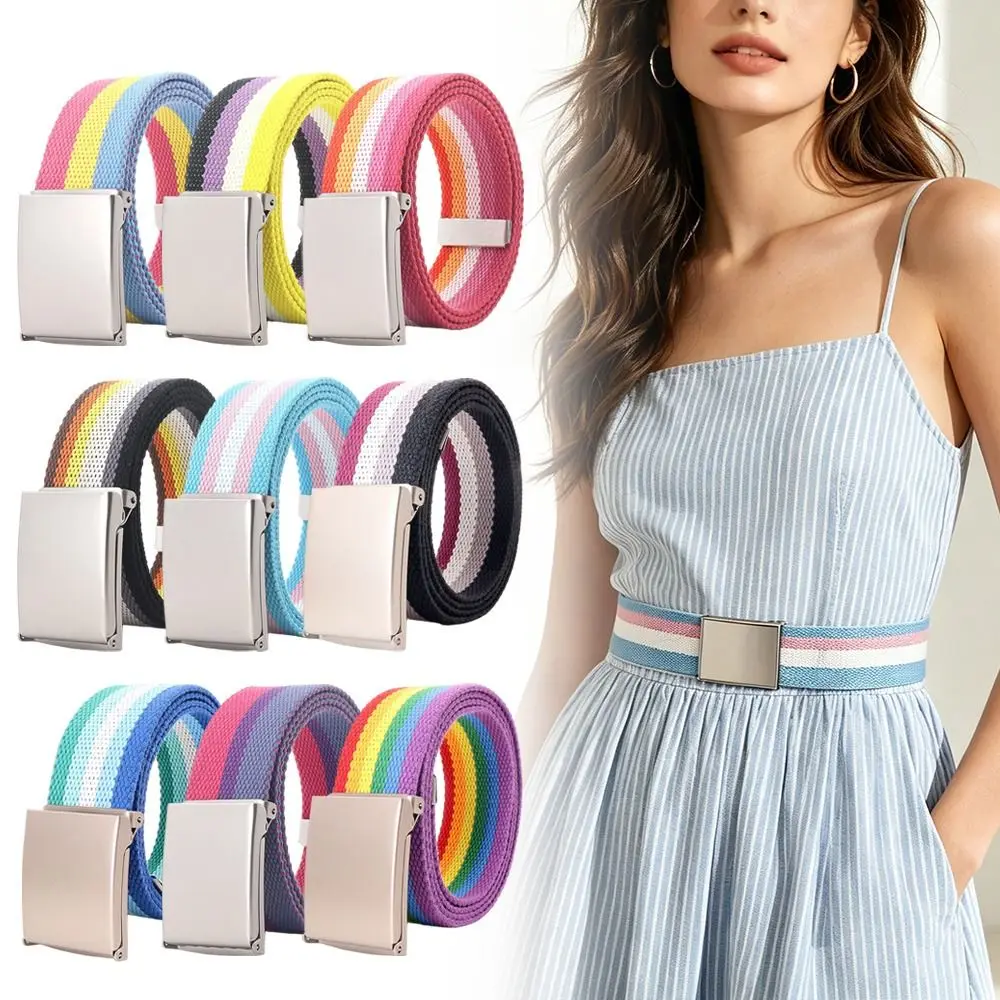 Fashion Colorful Canvas Belt Adjustable 120cm Metel Buckle Belt Casual Waistband Unisex
