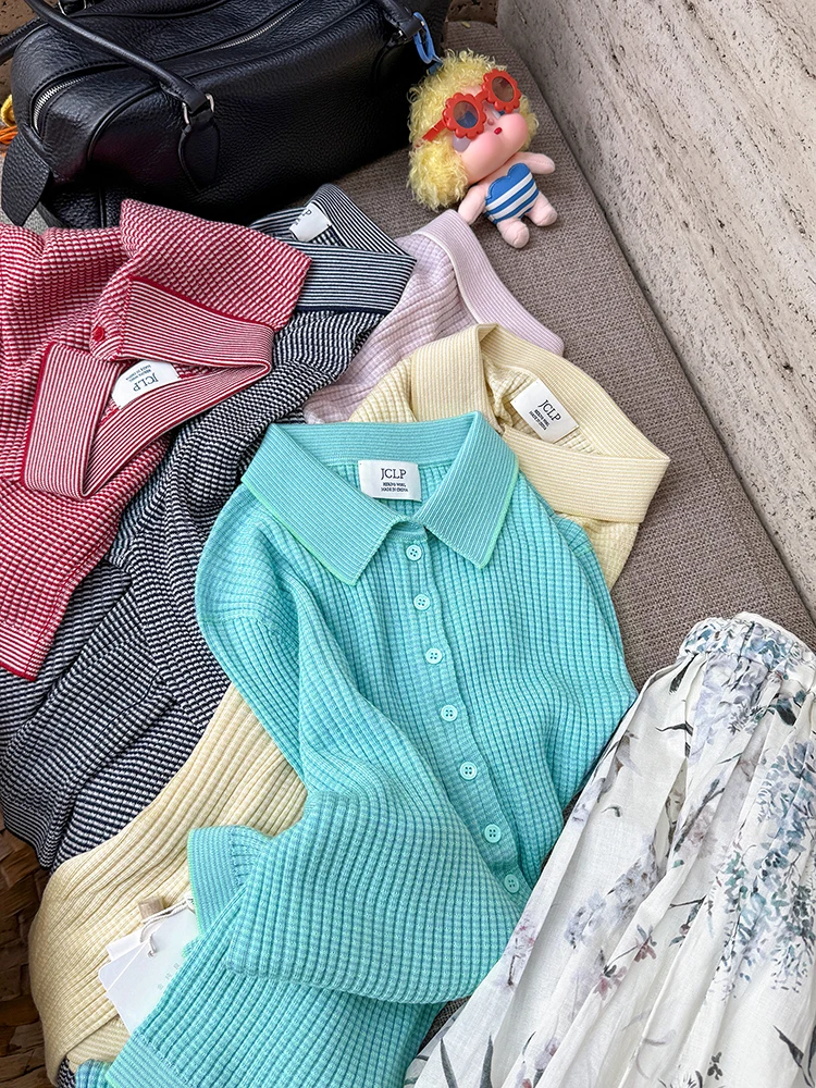 

Ultra-Soft Cashmere Silk Knitted Sweater JCLP Women's Fashion Minimalist Style 18-Needle 60-Stitch Long-Sleeve Short-Body Shirt