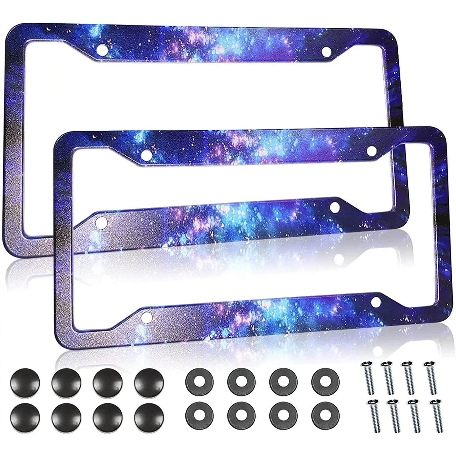 

Galaxy License Plate Frame 2 Pack - Blue Purple Starry Sky Aluminum Car Tag Holder 4 Holes for US Canadian Vehicles (12.3x6.3
