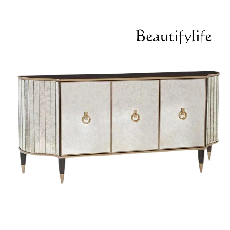 

Side cabinet storage light luxury Nordic wine cabinet integrated against the wall American foyer modern mirror decoration