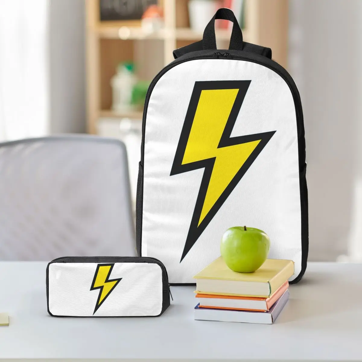 Yellow Lightning Bolts With Bright Blue Background Backpack BookBag School Bag Shoulder Bags 3ps Insulated Lunch Bag Pencil Case