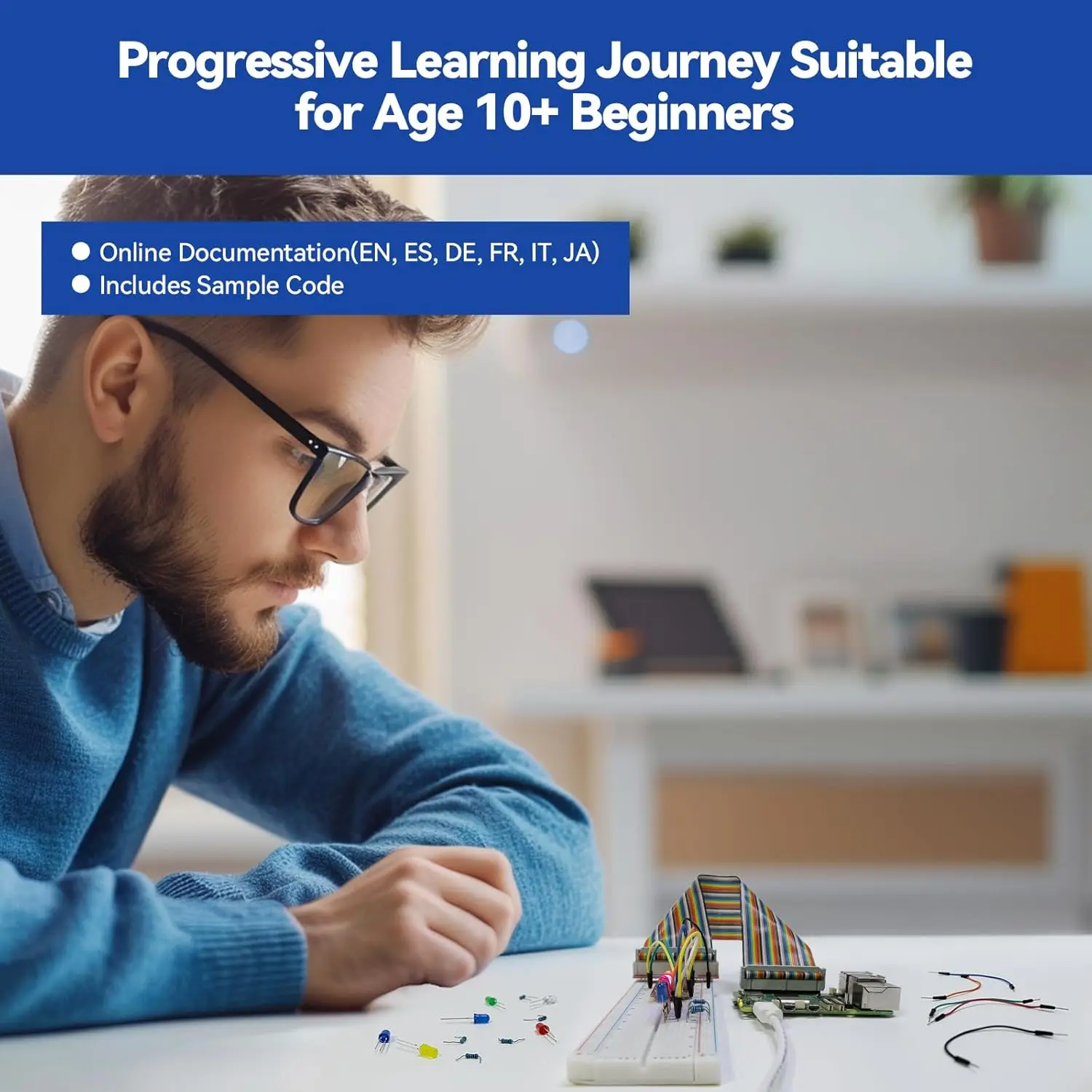 Стартовый комплект SunFounder для Raspberry Pi 5 4B 3B B+ 400, Python C Java Scratch Node.js, видеокурсы (Raspberry Pi НЕ входит в комплект)