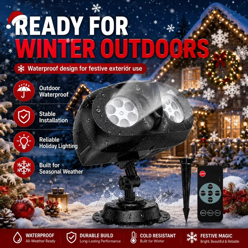 Outdoor Christmas Projector Light LED Snowfall Projection Lamp IP65 Waterproof Remote Control Xmas Holiday Home Yard Decoration
