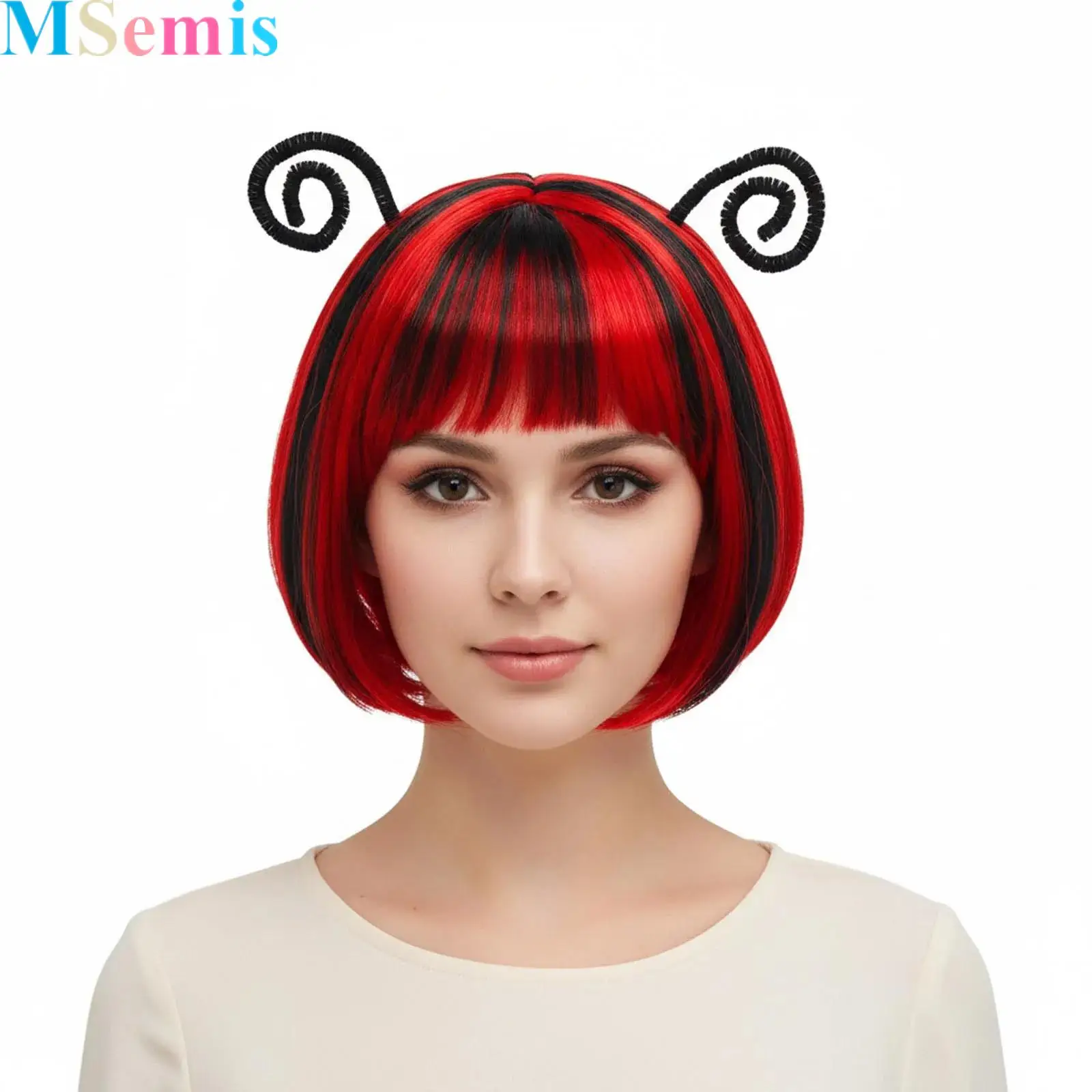 Adults Bee Cosplay Hairpiece Contrast Color Short Straight Wig with Bangs for Halloween Role-playing Theme Party