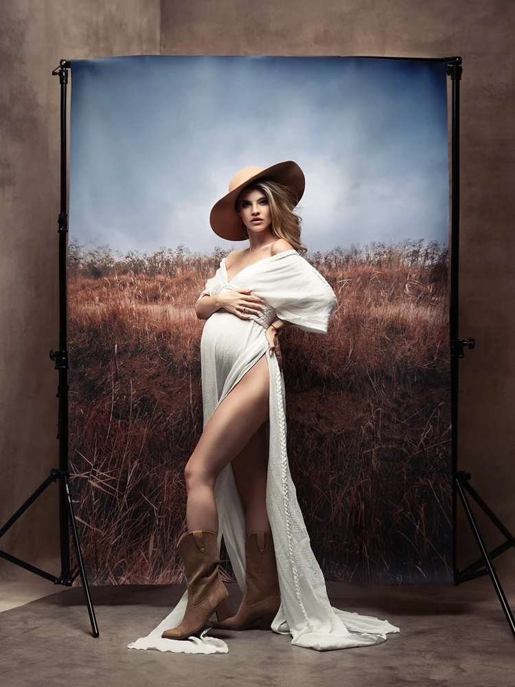 فستان الأمومة التصوير الفوتوغرافي العميق الخامس الرقبة الأبيض الشيفون طويل ماكسي ثوب سبليت الجبهة أنيقة الحمل اطلاق النار بطن الطفل
