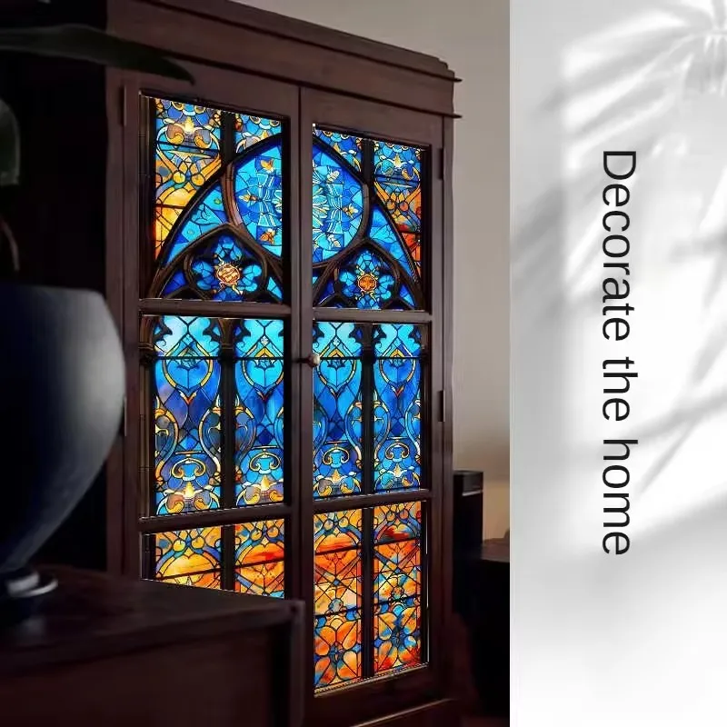 Retro Colored Decortive Glass Film with Electrostatic Frosted Anti Peeping Effect Window Sticker Stained Glass Window Tint
