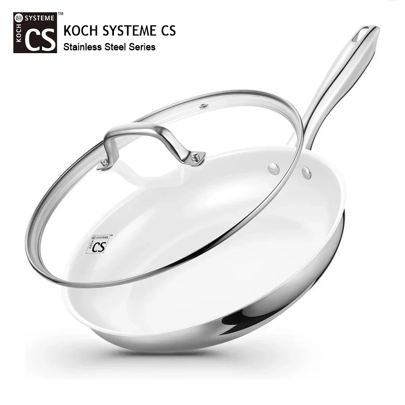 

KOCH SYSTEME CS White Ceramic Coated Non Stick Pot Stainless Steel Frying Pan with Lid Home Dinner Steak Frying Pan Kitchenware