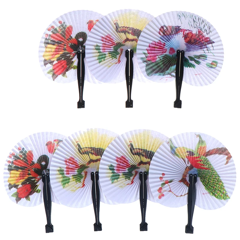 Retro Summer Handheld Fan Chinese Folding Small Round Hand Fan Printed Paper Decorative Gift Colorful Hand Fan