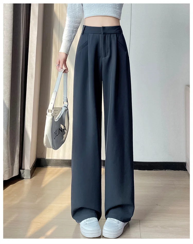 Spring 2024 New Fashion All-Match Simple Office Suit Pants Wide-Leg Pants High Waist Narrow Straight Casual Mop Pants Women