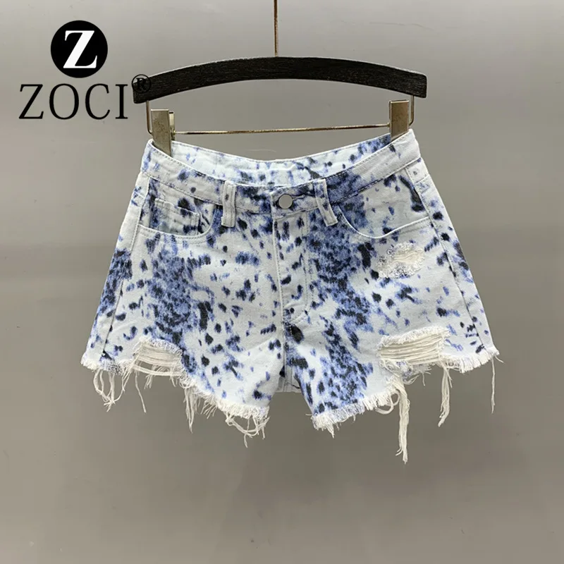 

[zoci] Unique Design Printed Denim Shorts Summer High Waist Sexy Hot Pants