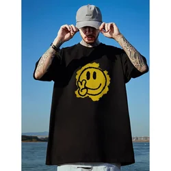 Summer Men Fashion Cotton T-Shirt Smile Face Graphic Tops Tees Male Casual O-Neck Clothing Short Sleeve Harajuku Streetwear