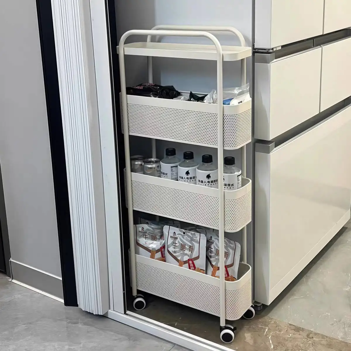 

Ультратонкая многоярусная полка для хранения, для спальни, ванной, за дверью, маленькая тележка для закусок, простой стиль, без установки, для кухни