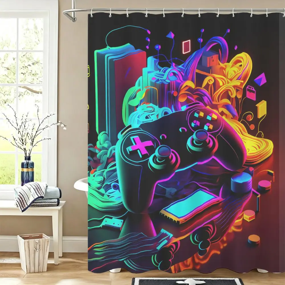 Controller Shower Curtain Fabric Digital Print Modern Gamer Bathroom Decor Cool Tech Style Bed Bath Set