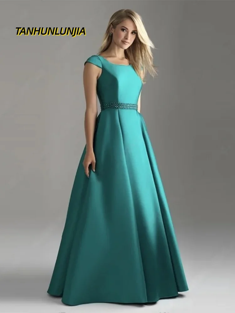 

Long Green A Line Mother of the Bride Dresses with Belt for Wedding Guest Evening Dresses Customized Robes Invitee Mariage