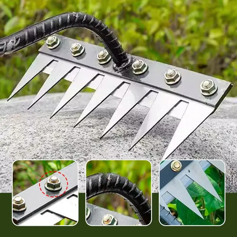 5/6/7/8 Teeth Carbon Steel Garden Weeding Rake Farm Tool Weeding Scarifier Agricultural Nail Harrow Metal Harrow Garden WeedingT