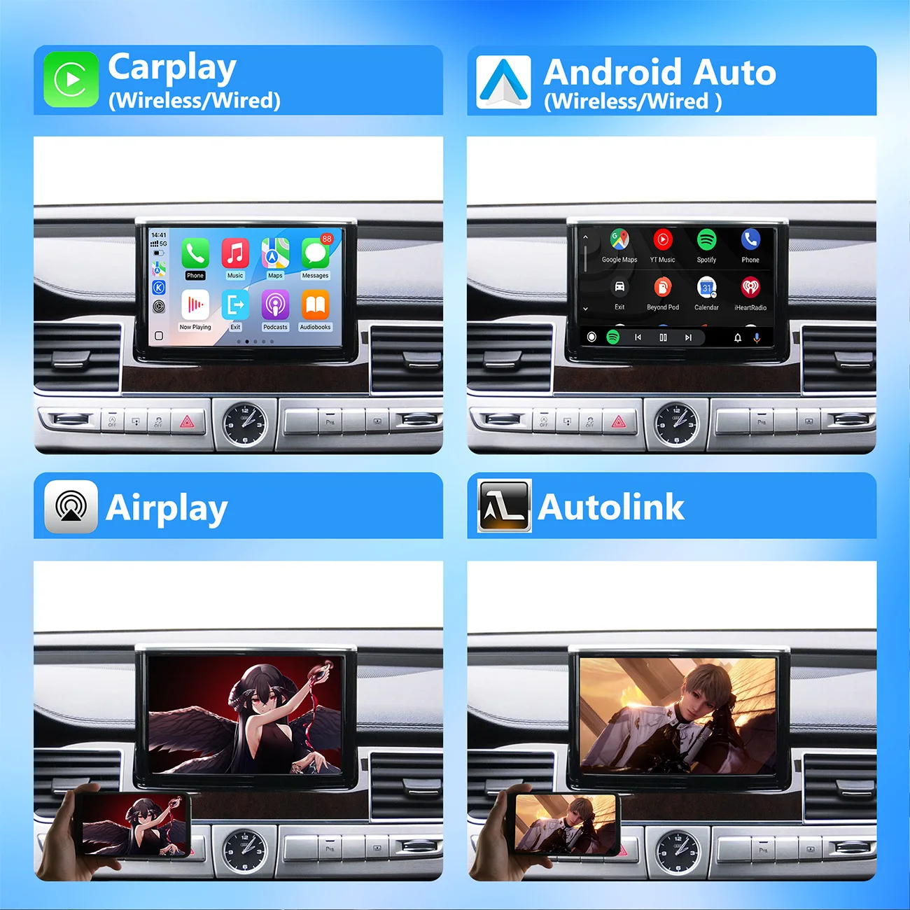 واجهة أوتوماتيكية CarPlay اللاسلكية لنظام أودي A8 A8L 2010-2018 مع وصلة مرآة AirPlay وظائف تشغيل السيارة تدعم YT NF الخلفي #3