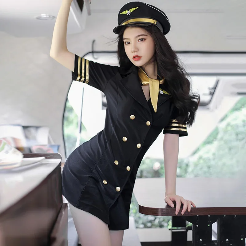 

Flight Attendant Costume Police Women Cosplay Costumes Anime Role Play Halloween Outfits Sexy Stewardess Lingerie Dress Stage