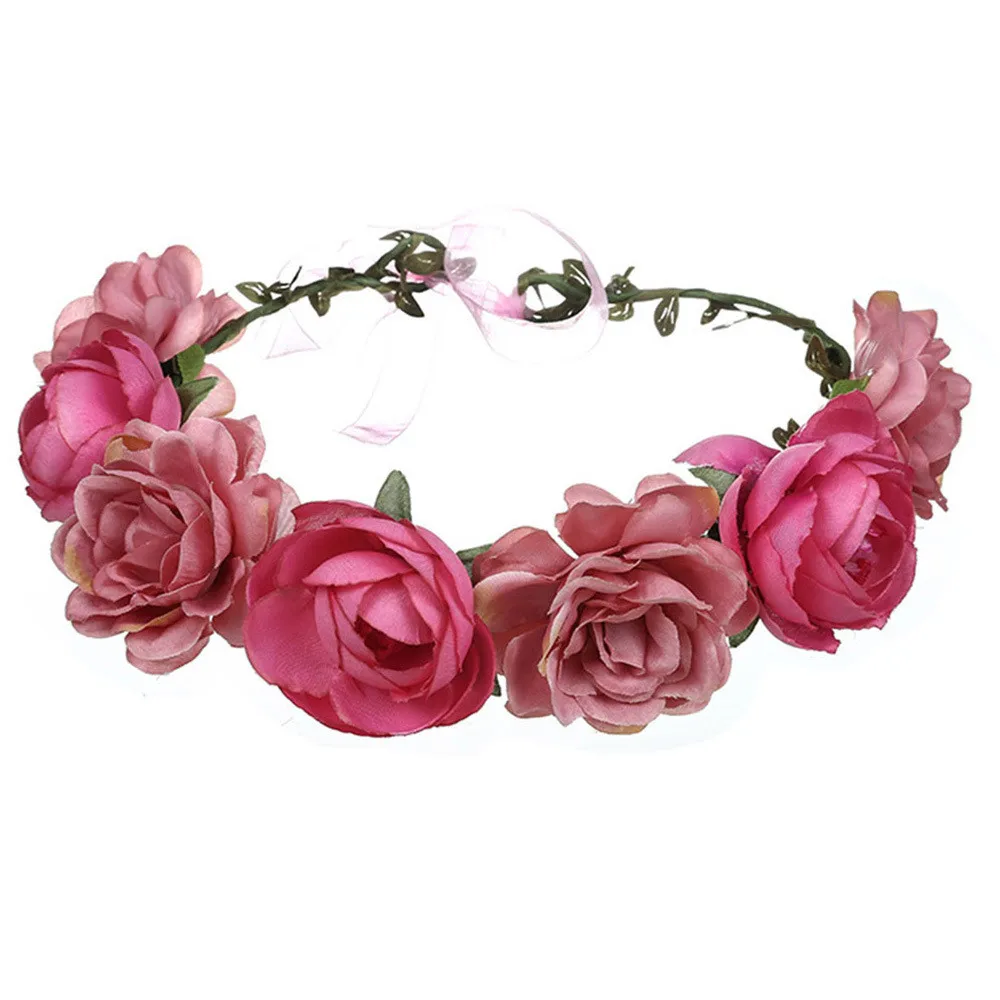 New Spring Bohemian Rose Crowns Wreath Beach Hawaii Floral Garland Romantic Faux Rose Wedding Wreaths New Flower Headband