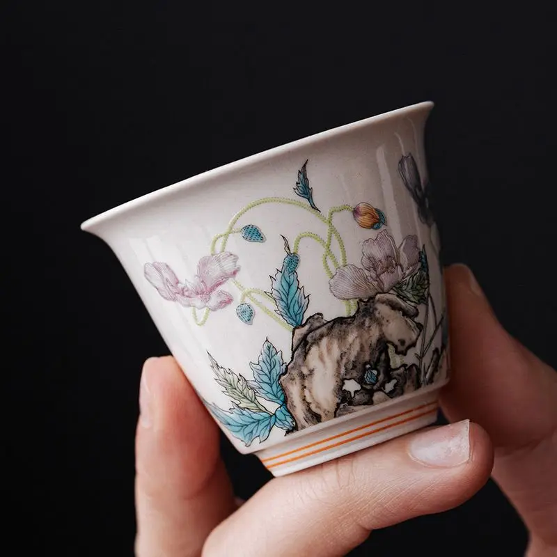 

Ceramic Stacking Material Paste Flower Tea Cup Tasting Tea Cup Kung Fu Tea Set Small Tea Cup