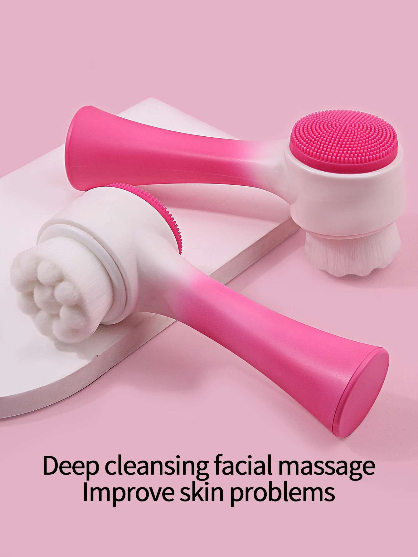 Brosse de nettoyage du visage en Silicone, Double face, produit d'élimination des points noirs, nettoyeur de pores, exfoliant, brosse de gommage du visage
