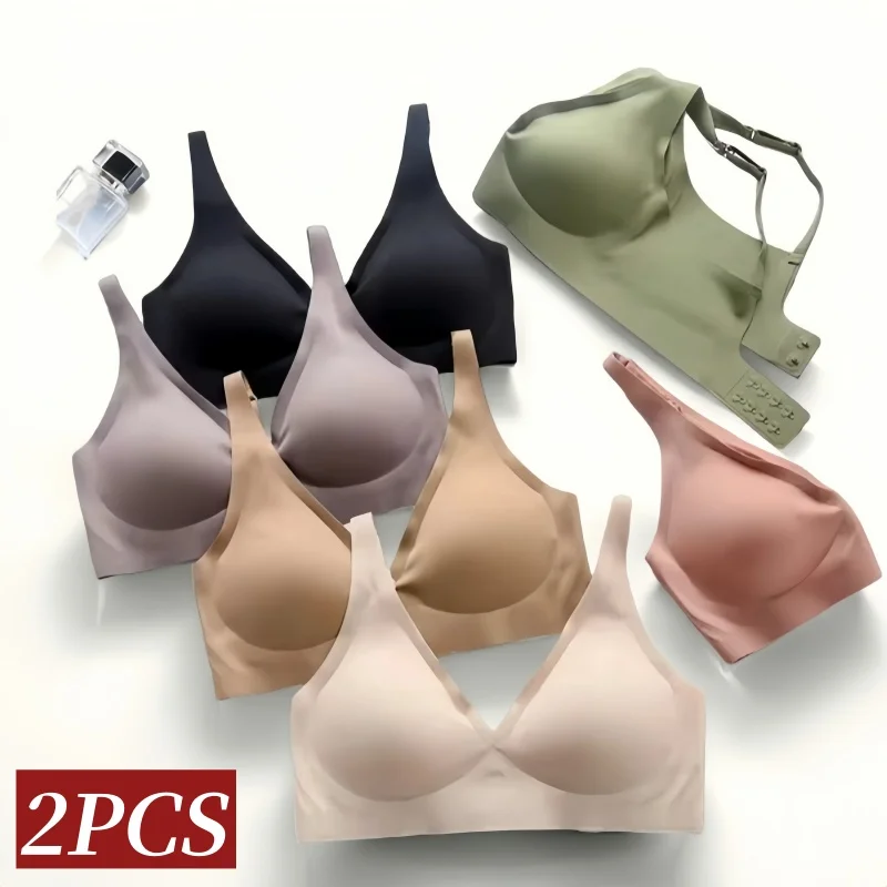 2Pcs/Set Seamless Bras For Women Wireless Underwear Push Up Bralette Soft Padded Deep V Sexy Lingerie Sleepwear KUCLUT S-2XL