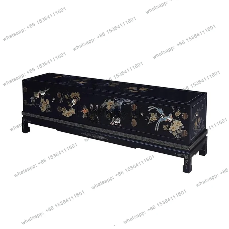 

New Chinese-style solid wood painted TV cabinet, living room against the wall storage floor cabinet