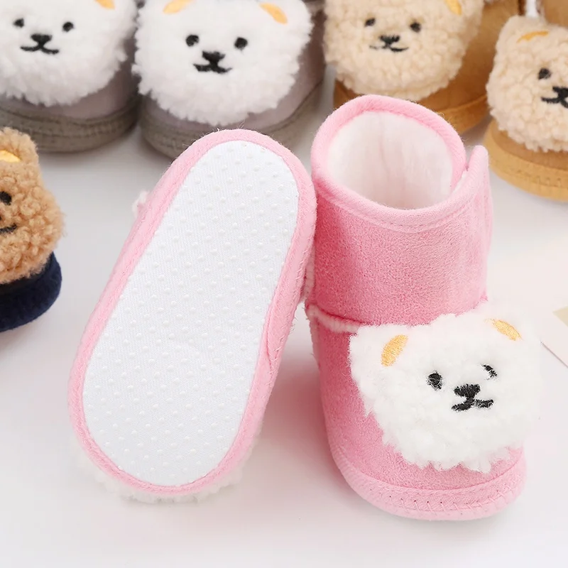 Baywell bonito dos desenhos animados animal botas de bebê recém-nascido inverno botas de neve de pelúcia para menino menina sola macia sapatos de aquecimento confortáveis