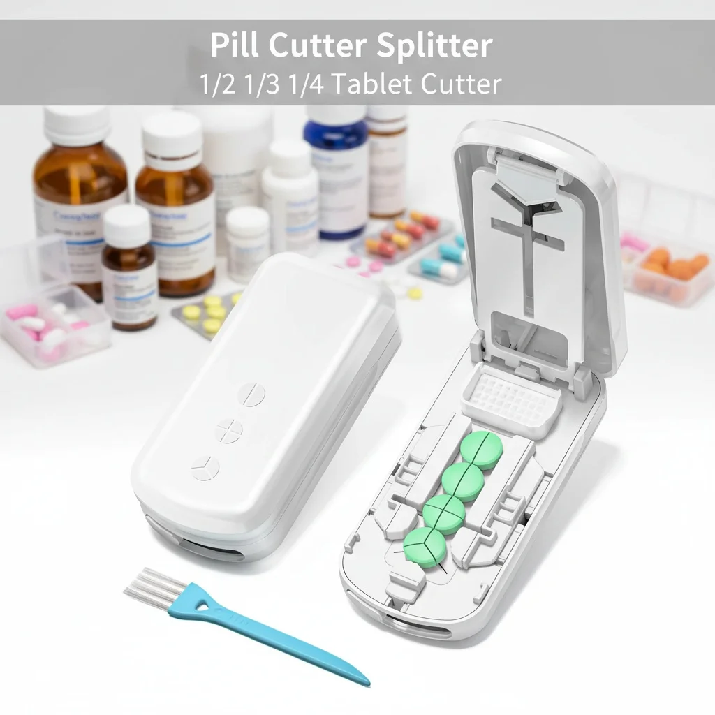 Daviky Pill Cutter Splitter for Small & Tiny Pills, 1/2 1/4 Tablet Cutter, Built-in Storage, Portable & Senior-Friendly