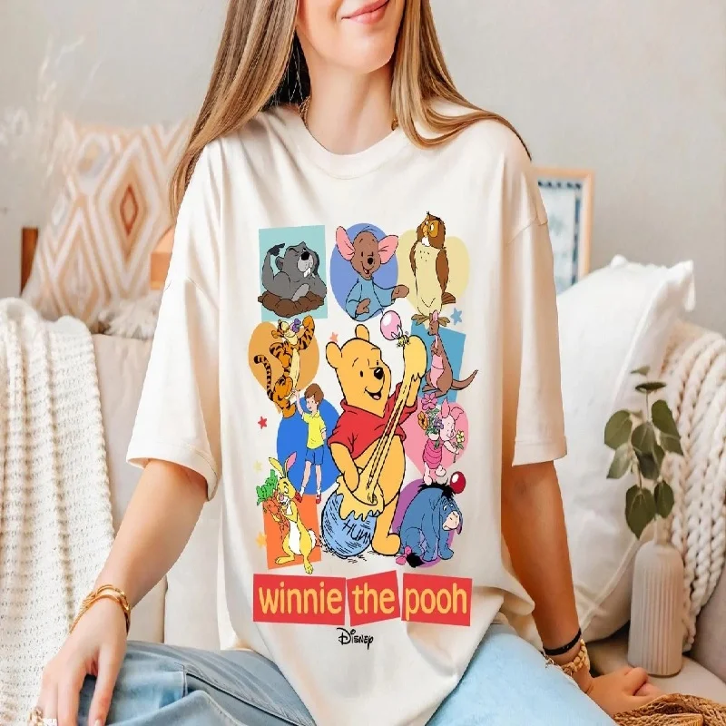

2025-26 Summer Winnie the Pooh T-shirt Y2k Tigger Hat Printed 100% cotton printed T-shirt Women's Loose Disney T-shirt