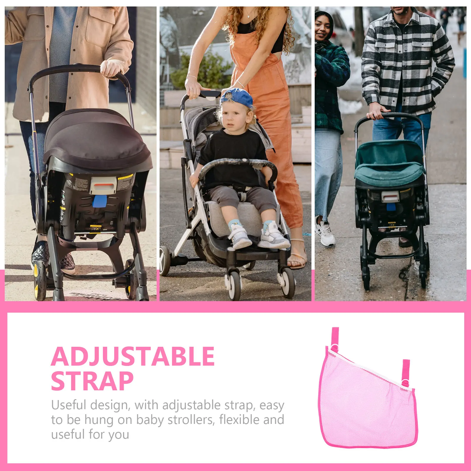 

2 pcs Waterproof Hanging Mesh Bag Durable Stroller Storage Bag with Adjustable Strap Portable Travel Organizer for for New
