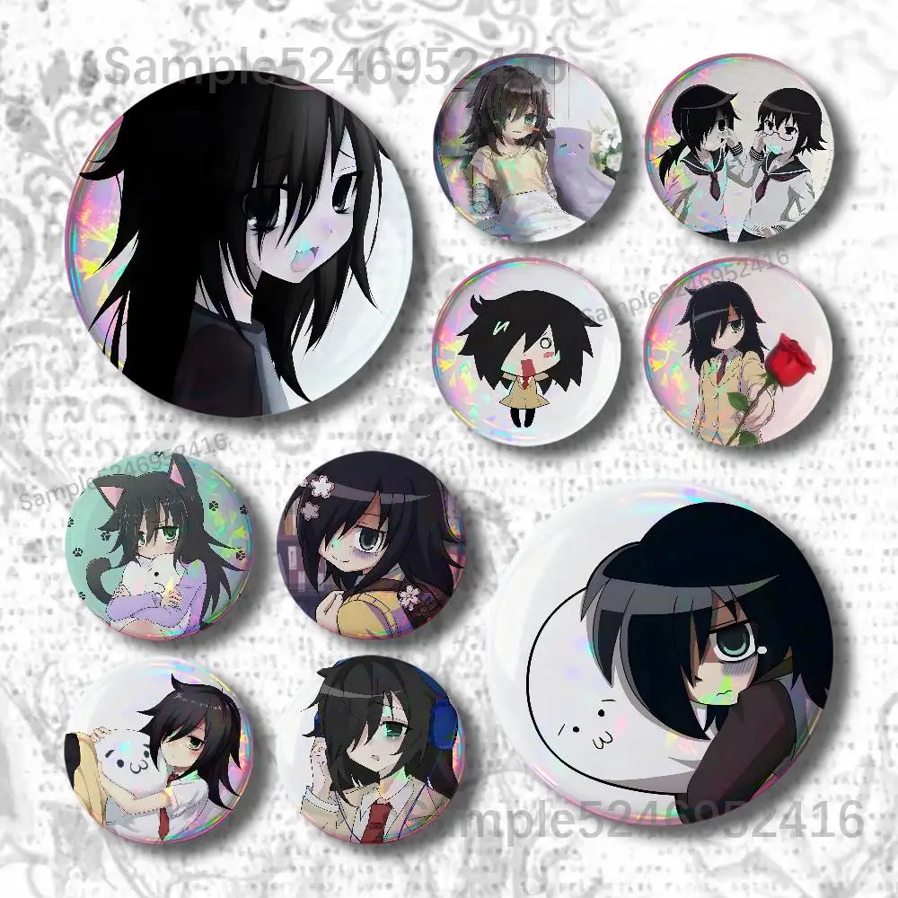 T-Tomoko Kuroki WataMote Button Pin Single Pack Anime Merch for Ita Bags Badge Collectible Buttons