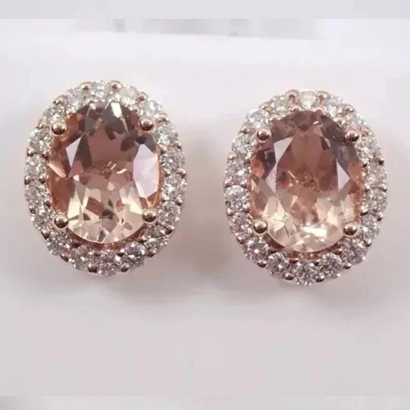 100% 925 الفضة مورغانيتي اللون البيضاوي ارتفع الذهب مطلي أقراط أنيقة النساء حفل زفاف هدية عيد ميلاد الأقراط الكورية #3