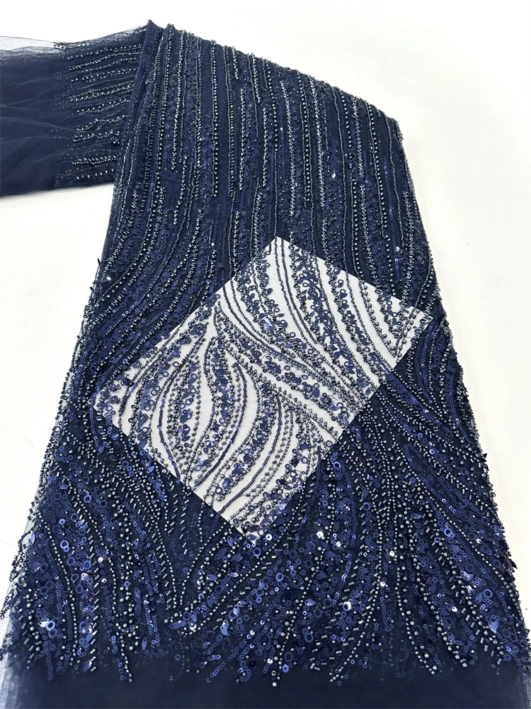 Luxury Embroidery African Handmade Beads Lace Fabric 2024 Goom Nigerian French Sequins Net Lace Fabrics For Wedding Party Sew Sh