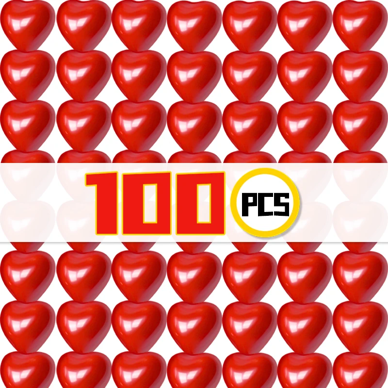 100/10pcs 10inch Red Heart Shaped Latex Balloon Wedding Birthday Party Decor Valentine's Day Anniversary Baby Shower Supplies