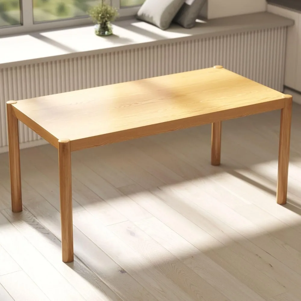 

Modern Wooden Dining Table, for 4 to 6 People, 64 Large Kitchen Long Table, with Wood Legs Mid Century Rectangular Dinner