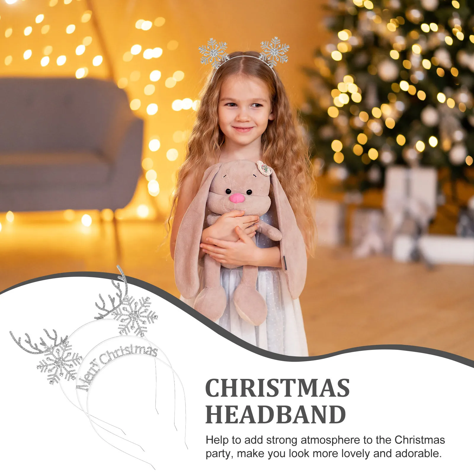 

3pcs Deer Antlers Snowflake Letters Headband Shiny Christmas Hair Accessories Women Party Cosplay Festival Hair Styling Tool