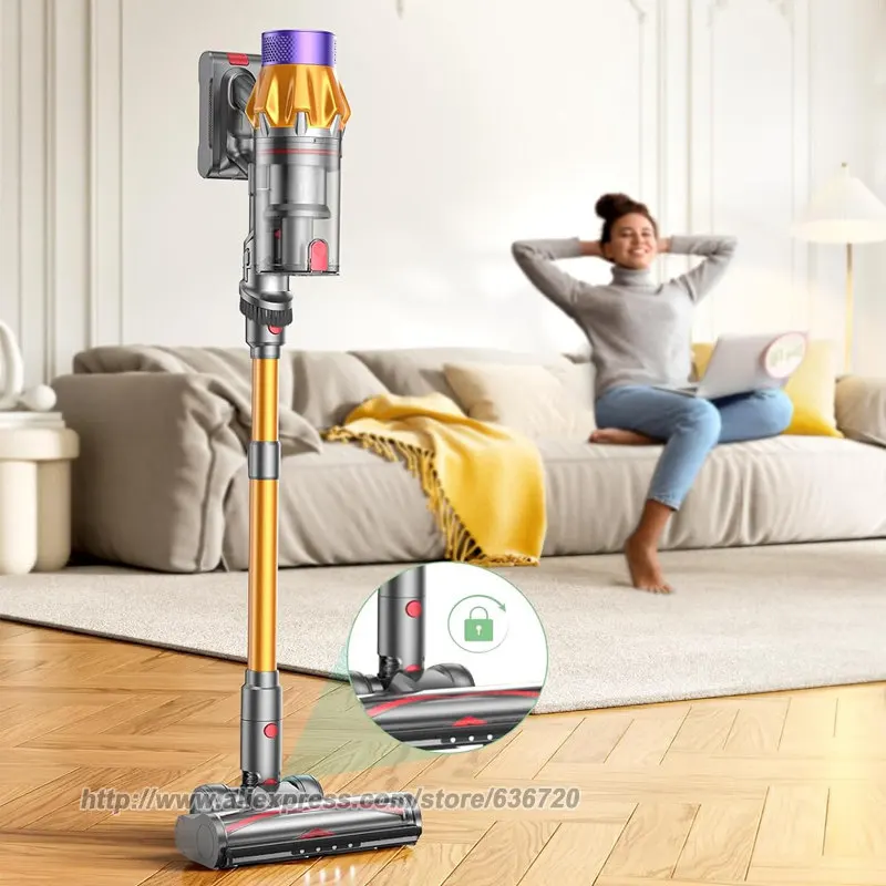 مكنسة كهربائية لاسلكية V18، مكنسة كهربائية لاسلكية بقدرة 550 وات 45 كيلو باسكال مع شاشة تعمل باللمس، قائمة بذاتها، شحن مثبت على الحائط