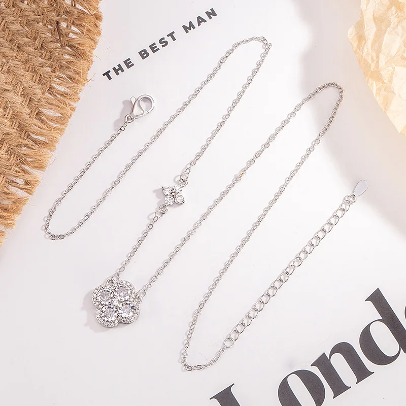 925 فضة محظوظ أربع أوراق البرسيم قلادة قلادة للنساء المختنق سلسلة الزفاف حفلة خطوبة مجوهرات هدية