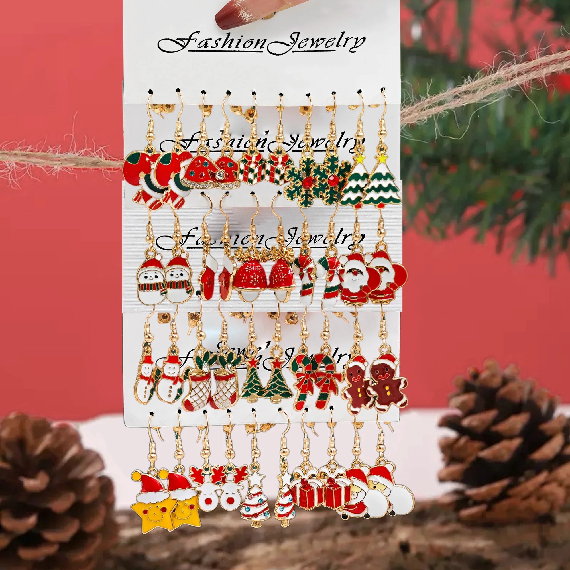 Christmas Alloy Drip Earrings Unique Reindeer Snowman Hat Sn