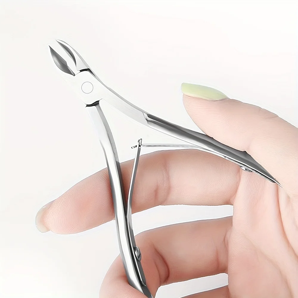 Arte de uñas de acero inoxidable, piel muerta a mano, cuchillo de empuje, tijeras, herramientas para recortar uñas, pinzas para cutículas afiladas, uñas de mandíbula puntiaguda duraderas