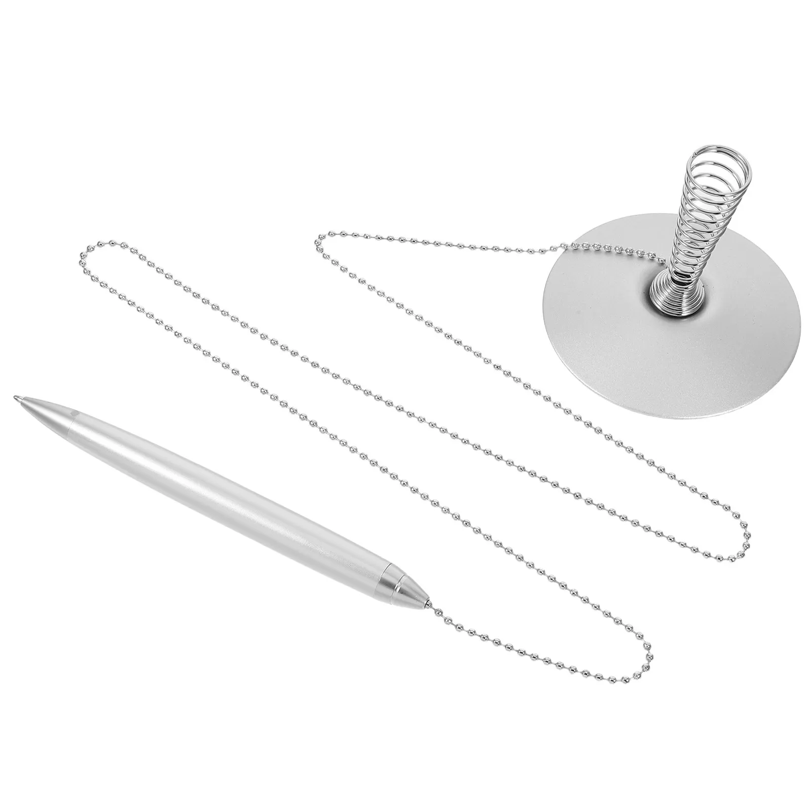 

Modern Sleek Metal Desk Pen with Anti-Loss Chain Spring Ink Refill for Reception Counter Office Signing Desktop