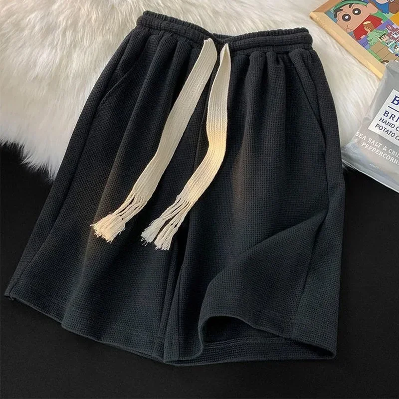 Cotton Shorts for Women Waffle Shorts Women's Straight Five Points Sports Pants Summer White Casual Wide Leg Pants Ropa