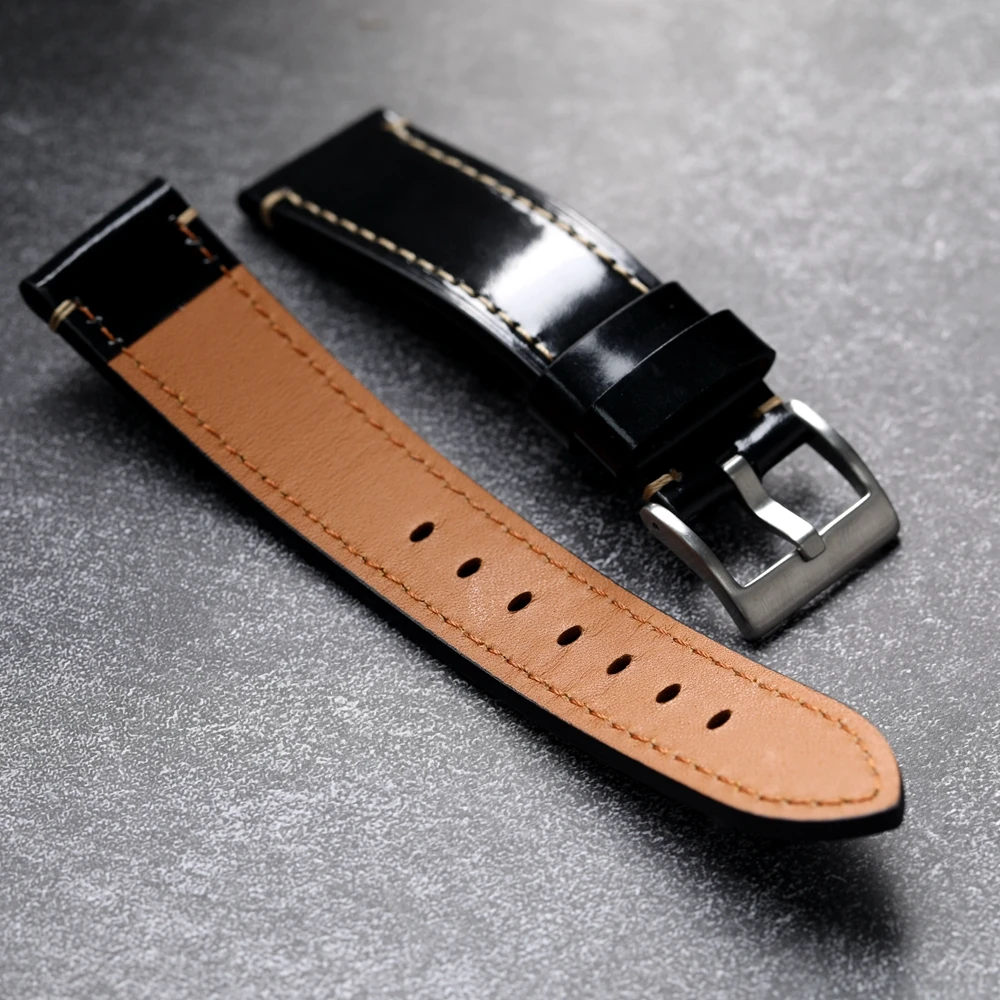 Handmade Vintage Leather Bracelet 20 21 22MM Black Soft Thickened Genuine Leather Watchband Men Soft Premium Japan Straps