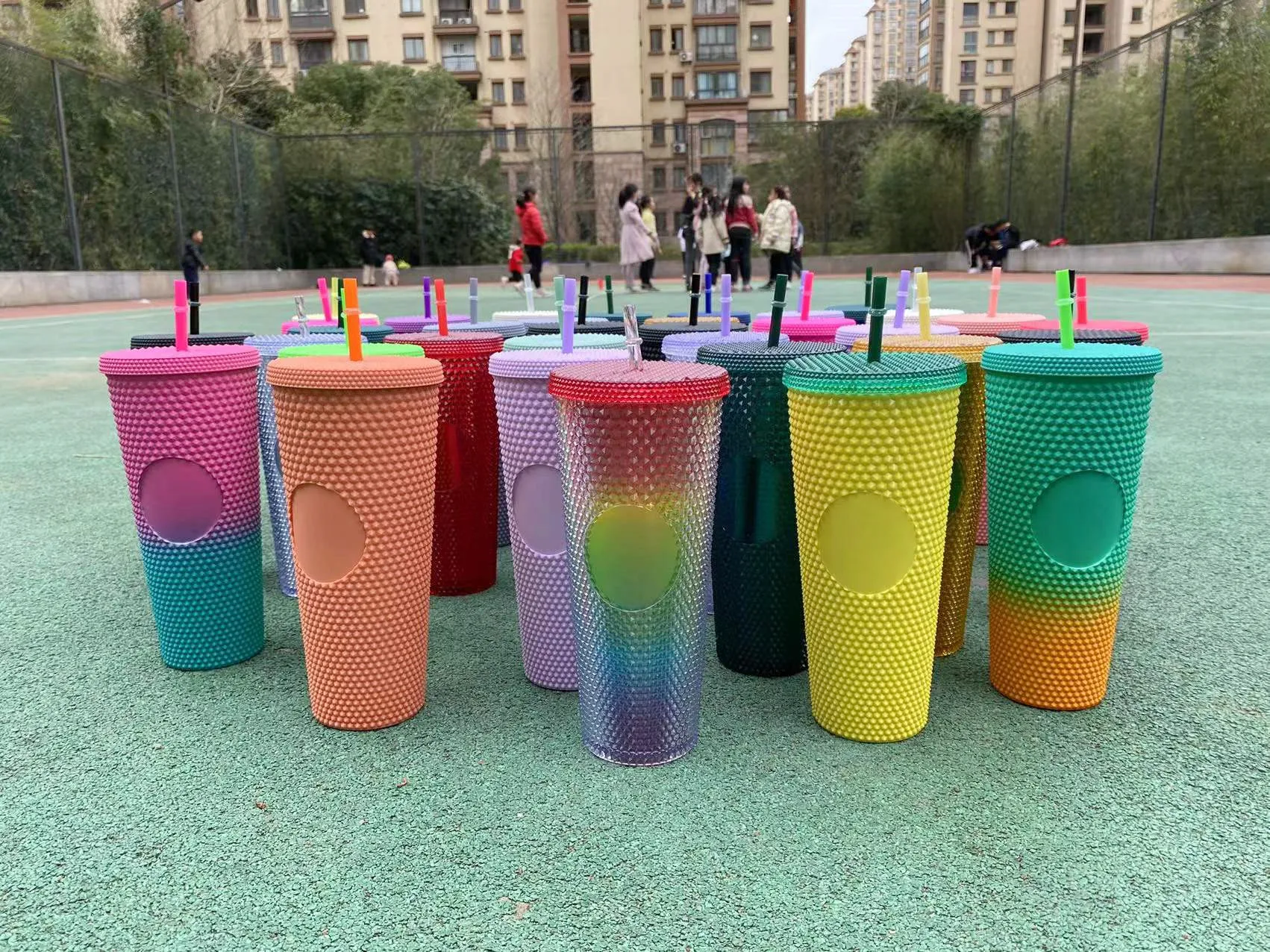 Matte Finish Double Wall Plastic Diamond Tumbler with Straw, DIY, 700ml 710ml 22oz 24oz, No Starbks Logo