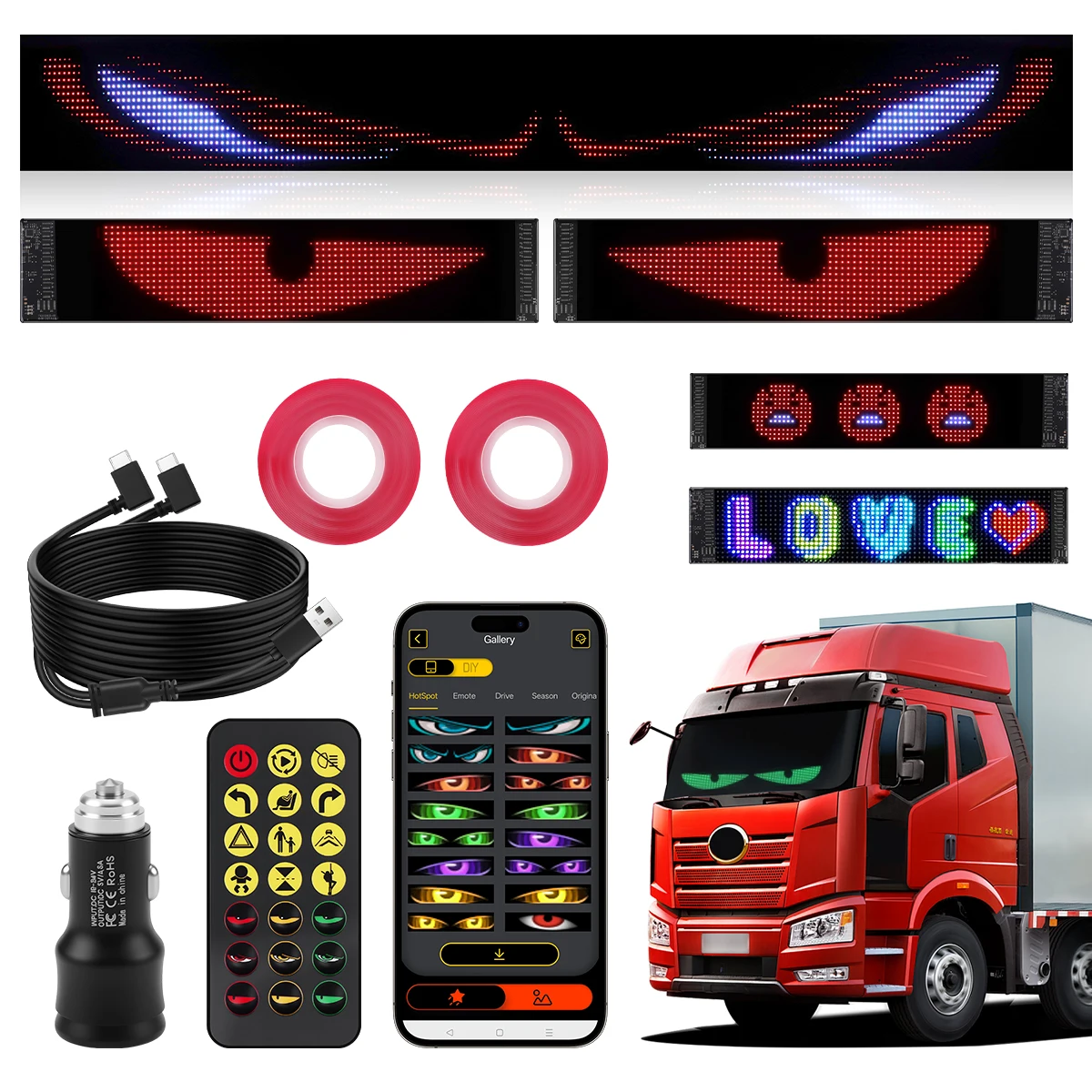 

Car Devil Eyes Light Led Soft Screen DIY Colorful Car Windshield Dynamic LED Smart Phone Waterproof IP44 App Control 12x59.5cm