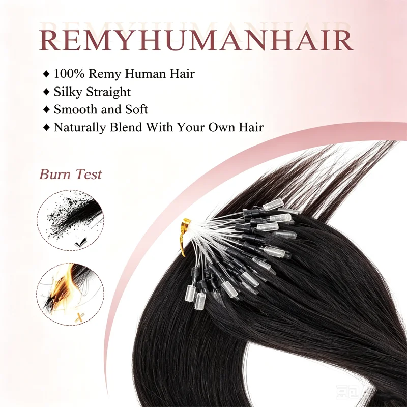 Premium Micro Link Hair Extensions Soft Natural Human Hair Micro Loop Design Keratin Glue Bond Invisible Straight Texture Long